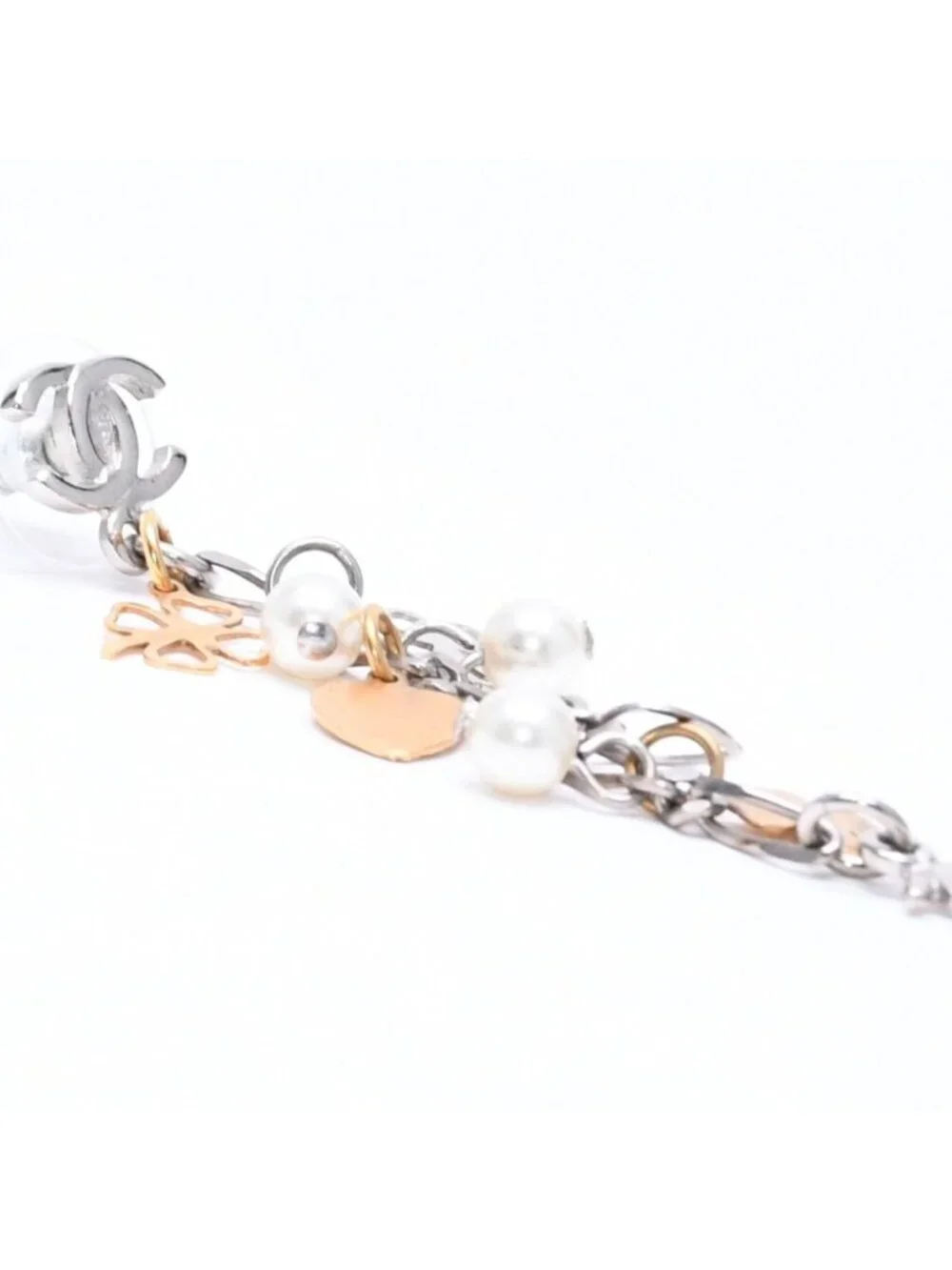 Chanel Drop Earrings 06 CC Logo Clover Heart Faux Pearl